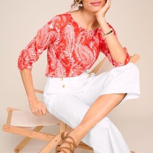 Talbots White Cotton Cropped Wide Leg Sailor Pant size 2P